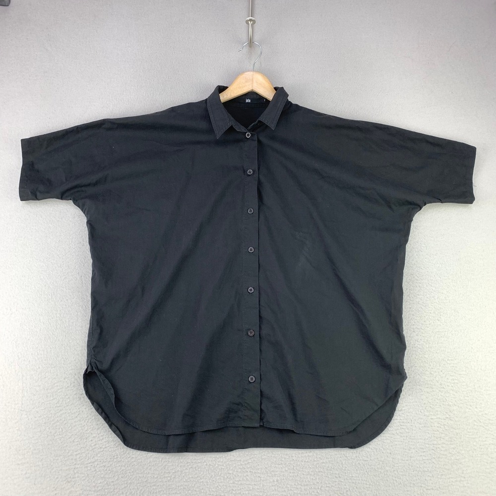 Jarbo‎ Collection Button Down Shirt Women 1 Black Oversized Short Sleeve Cotton